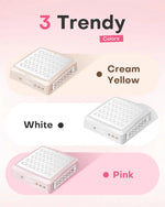 Three trendy colors of the professional alloy nail dust collector: cream yellow, minimalist white, and aesthetic pink. Perfect for matching any modern nail studio decor or home salon setup.