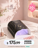 Elevate your luxury salon workspace with this professional black cordless gel nail lamp featuring elegant gold butterfly details. This high-power UV LED nail dryer showcases intuitive control buttons and a sleek blank digital screen for a premium aesthetic desk setup. Upgrade your manicure station today for $175.99 during our special promotion, saving 20% OFF the regular price, and take advantage of easy interest-free flexible installments with Afterpay.