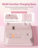 Gugusure multi-function desktop charging base featuring magnetic drill bit storage and high-efficiency wireless charging contact.