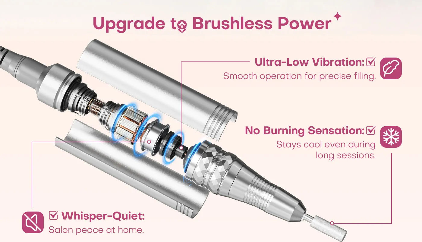 Internal motor of the Gugusure electric nail file. Engineered for ultra-low vibration, whisper-quiet operation, and no heat buildup during long sessions.