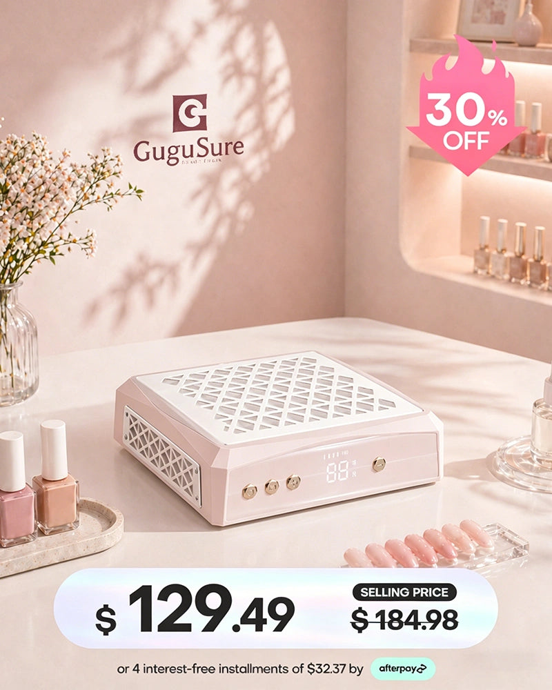 Complete your dream home studio setup with this aesthetic pink manicure vacuum desk dust collector. Engineered for high performance, this powerful tabletop exhaust fan includes a removable geometric metal grille, stylish gold control knobs, and a sleek blank digital display, making it the ultimate must-have tool for effortless and completely dust-free gel polish removal.
