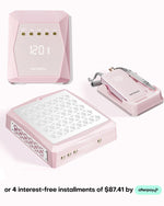 Transform your workspace with this pink professional nail tech starter kit bundle perfect for acrylic shaping and gel polish removal. The all-in-one workstation features a durable nail dust extractor fan, a diamond-cut UV LED curing light, and a reliable desktop e-file machine, each beautifully designed with gold accents and a sleek blank digital display. Grab this complete salon setup now and easily split your total with convenient Afterpay installments of $87.41.