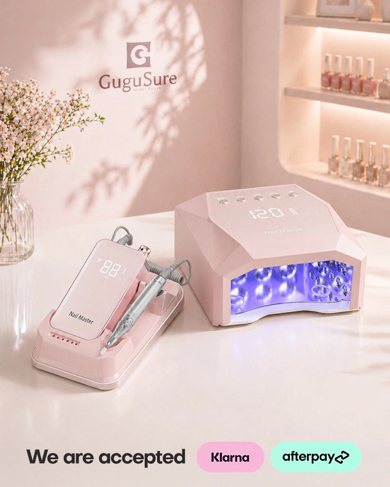 Transform your desk setup with this pink UV LED nail dryer and electric file bundle designed for quick and precise nail care. This perfectly paired two-piece salon set features a modern geometric curing light and a heavy-duty e-file machine, each displaying a clean blank digital screen for seamless operation. Grab this gorgeous manicure combo now and easily manage your budget with Klarna and Afterpay checkout options.