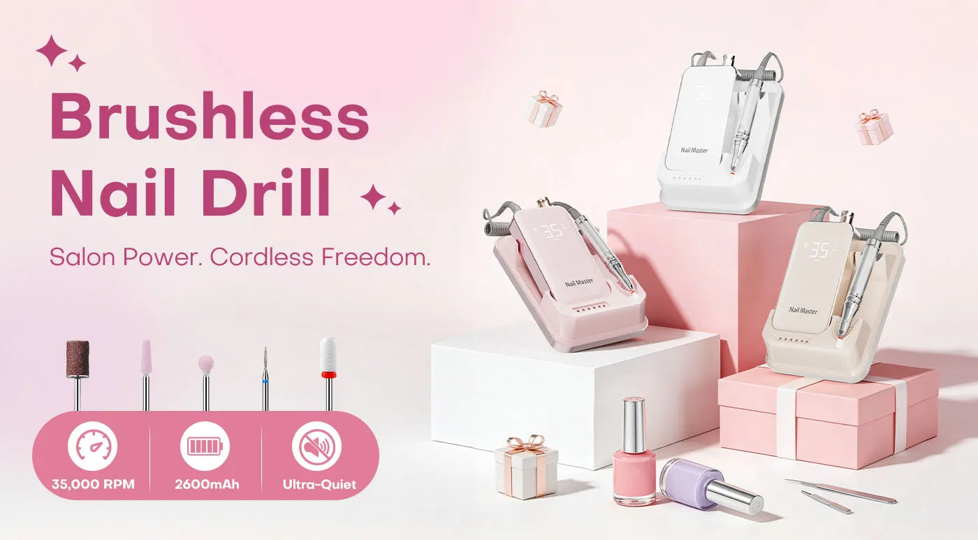 Gugusure professional brushless nail drill in pastel colors. Cordless 35000 RPM e-file gift set for salon-grade manicures.