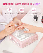 Breathe easy with this pink nail dust extractor fan featuring 3-speed control and a reusable filter to keep your manicure table clean.