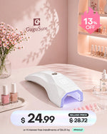Achieve a clean and organized workspace with this minimalist white compact gel nail curing light designed for precise and fast manicures. This highly portable open-design UV LED nail dryer showcases a single top button and a sleek blank digital display, making it incredibly easy to flash cure gel polish or builder gels on the go. Available for only $24.99 during our special promotion, you can easily save 13% OFF the original price and split your payment using handy Afterpay installments.