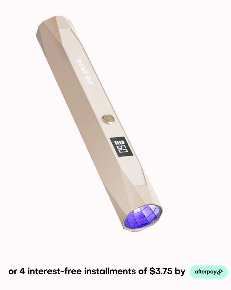 Lock your nail art and gems in place instantly using this yellow handheld UV LED nail dryer pen built for professional mobile nail techs and home users. This compact flash cure lamp features a unique diamond-cut design, an intuitive gold button, and a blank digital screen, providing focused curing power exactly where you need it. Secure this portable gel light now and split the cost with four flexible interest-free installments of $3.75 via Afterpay.